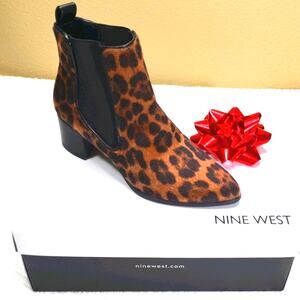 Nine West Tayep 2 Women Cheetah Print Chelsea Boot Sz 6 Faux Fur Block Heel NIB